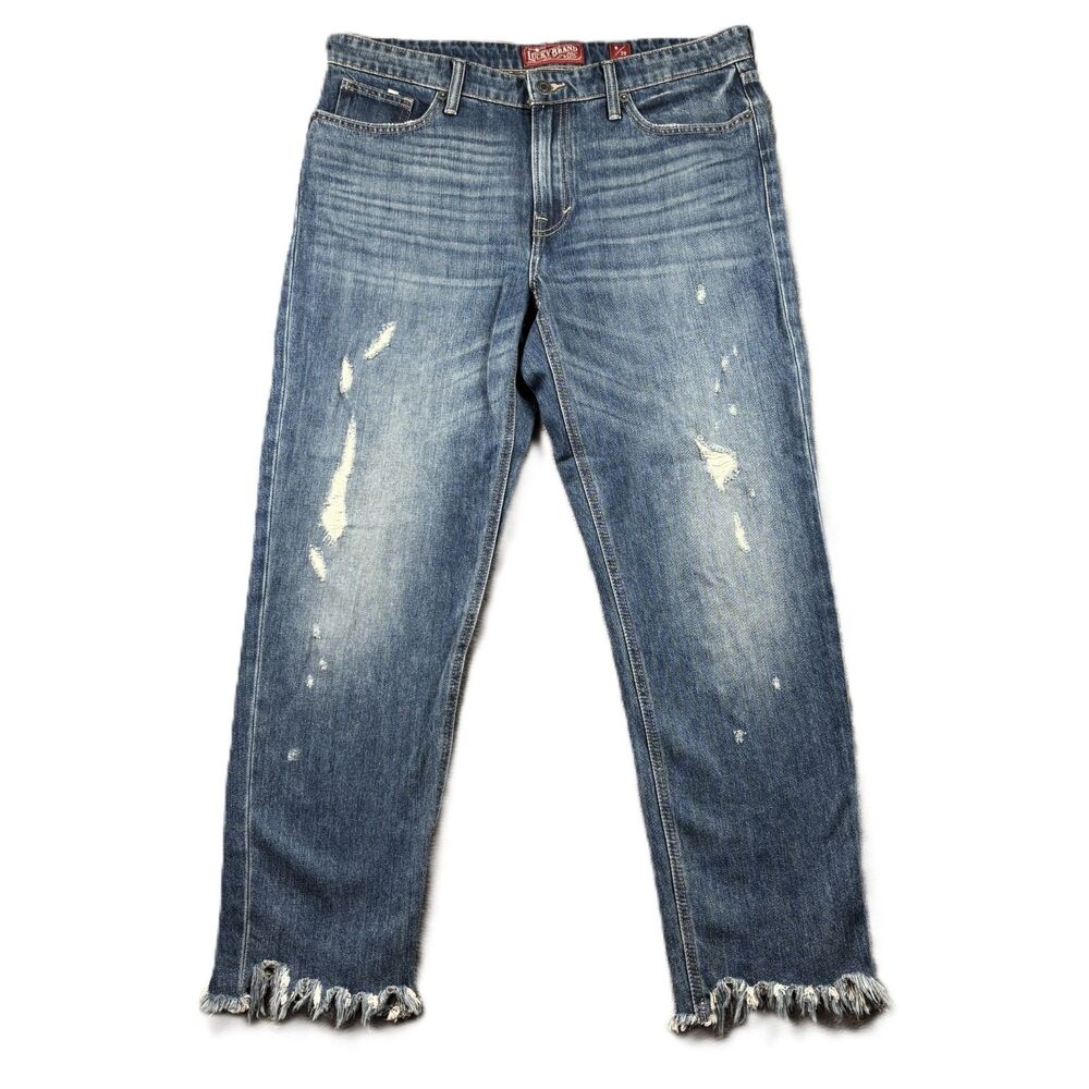 Lucky Brand Women Jeans Sienna Slim Boyfriend Frayed Hems Distressed 8/29 P174